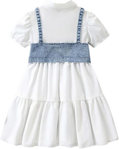 MakeMeChic Girl's 2 Piece Outfits Pearl Beaded Denim Top and Ruffle Tiered Shirt Dress Set in Kuwait
