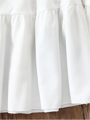 MakeMeChic Girl's 2 Piece Outfits Pearl Beaded Denim Top and Ruffle Tiered Shirt Dress Set in Kuwait