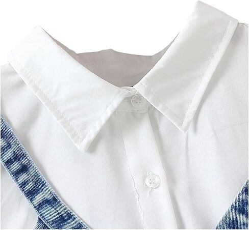 MakeMeChic Girl's 2 Piece Outfits Pearl Beaded Denim Top and Ruffle Tiered Shirt Dress Set in Kuwait