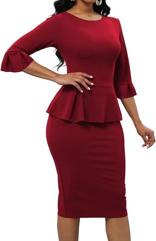 Women's Work Business Dress Bodycon Dress 3/4 Lantern Sleeves Round Neck Pencil Dresses in Kuwait