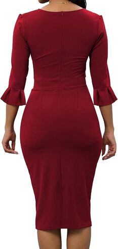 Women's Work Business Dress Bodycon Dress 3/4 Lantern Sleeves Round Neck Pencil Dresses in Kuwait