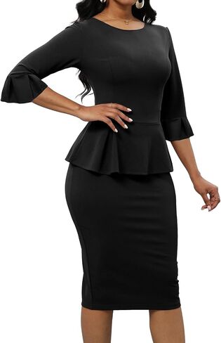 Women's Work Business Dress Bodycon Dress 3/4 Lantern Sleeves Round Neck Pencil Dresses in Kuwait