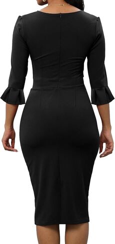 Women's Work Business Dress Bodycon Dress 3/4 Lantern Sleeves Round Neck Pencil Dresses in Kuwait