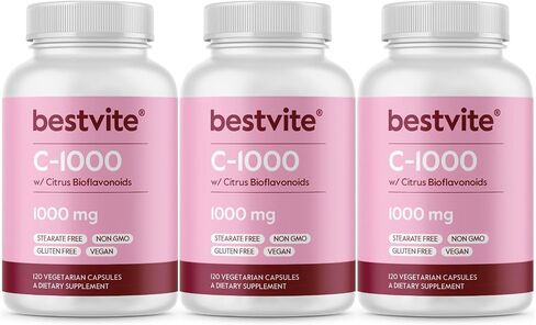 فيتامين C 1000 ملغ من BESTVITE (120 كبسولة نباتية) مع بيوفلافينويدات الحمضيات - بدون ستيرات - نباتي - غير معدّل وراثيًا - خالي من الغلوتين in Kuwait
