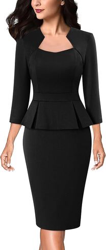 VFSHOW Womens 2024 Square Neck Peplum Work Business Office Slim Pencil Sheath Dress in Saudi Arabia