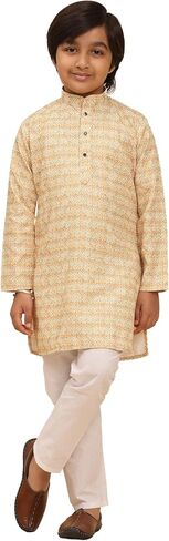 Cotton Regular Fit Sequence Printed Work Kurta for Boys | Traditional Indian Festive Kurta (S-278) in Saudi Arabia