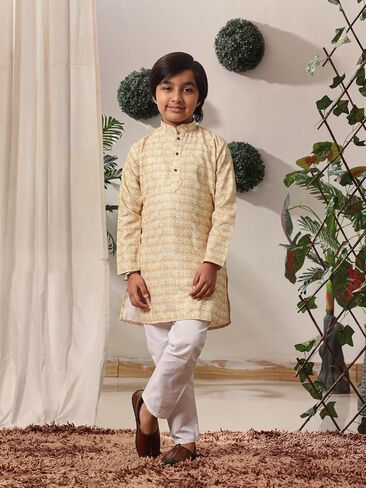 Cotton Regular Fit Sequence Printed Work Kurta for Boys | Traditional Indian Festive Kurta (S-278) in Saudi Arabia