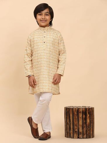 Cotton Regular Fit Sequence Printed Work Kurta for Boys | Traditional Indian Festive Kurta (S-278) in Saudi Arabia