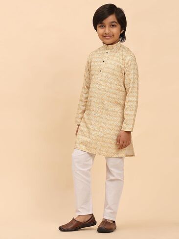 Cotton Regular Fit Sequence Printed Work Kurta for Boys | Traditional Indian Festive Kurta (S-278) in Saudi Arabia