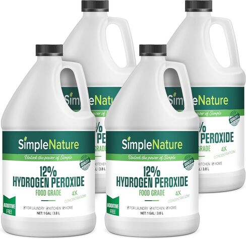 SimpleNature 12% Food Grade Hydrogen Peroxide Solution - 1 Gallon - Natural Multipurpose Cleaner - Made in USA - Ideal for Commercial, Residential, Kitchen, Bath, Laundry, and More - Ecofriendly in Saudi Arabia
