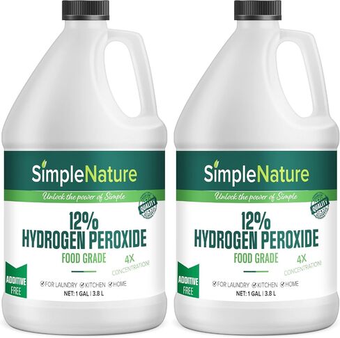 SimpleNature 12% Food Grade Hydrogen Peroxide Solution - 1 Gallon - Natural Multipurpose Cleaner - Made in USA - Ideal for Commercial, Residential, Kitchen, Bath, Laundry, and More - Ecofriendly in Saudi Arabia