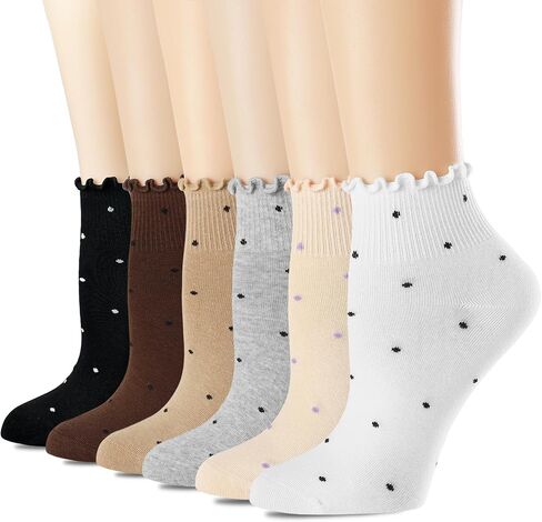 Women's Ankle Socks,Ruffle Cuff,Cute Vintage Patterned,Casual Dress Sock,Princess Lettuce Floral Socks 6Pack in Saudi Arabia