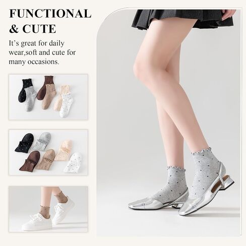 Women's Ankle Socks,Ruffle Cuff,Cute Vintage Patterned,Casual Dress Sock,Princess Lettuce Floral Socks 6Pack in Saudi Arabia