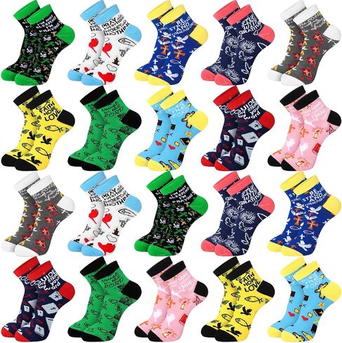 Xuhal 20 Pairs Christian Mother Socks Cotton Appreciation Gift Bulk Religious Bible Crosses Socks for Mother's Day Birthday in Saudi Arabia