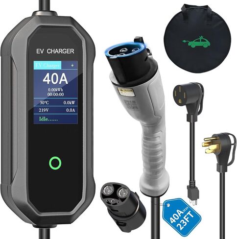 40 Amp Level 2 / Level 1 Portable EV Charger Station for SAE J1772 EV Cars (240 Volt, 23ft Cable), FCC and UL Certified, with NEMA 14-50 plug and 5-15 to 6-20 plug options and J1772 to Tesla adapter in Kuwait