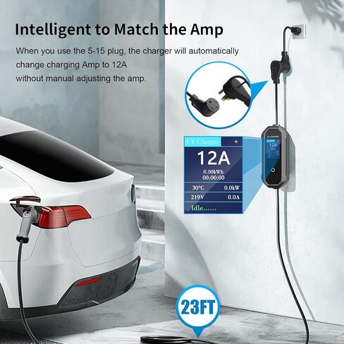 40 Amp Level 2 / Level 1 Portable EV Charger Station for SAE J1772 EV Cars (240 Volt, 23ft Cable), FCC and UL Certified, with NEMA 14-50 plug and 5-15 to 6-20 plug options and J1772 to Tesla adapter in Kuwait