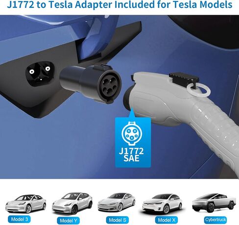 40 Amp Level 2 / Level 1 Portable EV Charger Station for SAE J1772 EV Cars (240 Volt, 23ft Cable), FCC and UL Certified, with NEMA 14-50 plug and 5-15 to 6-20 plug options and J1772 to Tesla adapter in Kuwait
