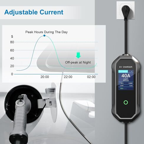 40 Amp Level 2 / Level 1 Portable EV Charger Station for SAE J1772 EV Cars (240 Volt, 23ft Cable), FCC and UL Certified, with NEMA 14-50 plug and 5-15 to 6-20 plug options and J1772 to Tesla adapter in Kuwait