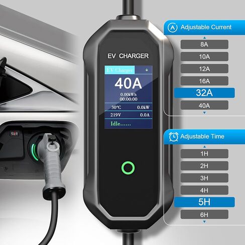 40 Amp Level 2 / Level 1 Portable EV Charger Station for SAE J1772 EV Cars (240 Volt, 23ft Cable), FCC and UL Certified, with NEMA 14-50 plug and 5-15 to 6-20 plug options and J1772 to Tesla adapter in Kuwait