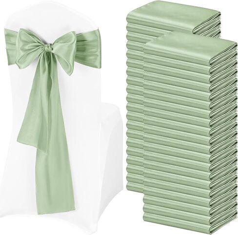 Pesonlook 120 PCS Sage Green Satin Chair Sashes أقواس الساتان كرسي SASHES Universal Chair Cover for Wedding Arteption Restaurant Restaurant Decorting ، Party ، Decorations Avents Accounts (7 × 108 Inch) in Kuwait