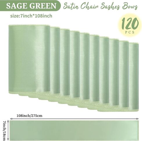 Pesonlook 120 PCS Sage Green Satin Chair Sashes أقواس الساتان كرسي SASHES Universal Chair Cover for Wedding Arteption Restaurant Restaurant Decorting ، Party ، Decorations Avents Accounts (7 × 108 Inch) in Kuwait