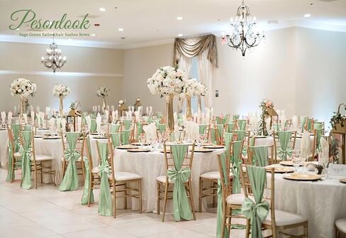 Pesonlook 120 PCS Sage Green Satin Chair Sashes أقواس الساتان كرسي SASHES Universal Chair Cover for Wedding Arteption Restaurant Restaurant Decorting ، Party ، Decorations Avents Accounts (7 × 108 Inch) in Kuwait