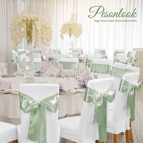 Pesonlook 120 PCS Sage Green Satin Chair Sashes أقواس الساتان كرسي SASHES Universal Chair Cover for Wedding Arteption Restaurant Restaurant Decorting ، Party ، Decorations Avents Accounts (7 × 108 Inch) in Kuwait