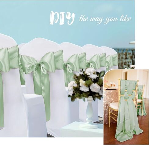 Pesonlook 120 PCS Sage Green Satin Chair Sashes أقواس الساتان كرسي SASHES Universal Chair Cover for Wedding Arteption Restaurant Restaurant Decorting ، Party ، Decorations Avents Accounts (7 × 108 Inch) in Kuwait