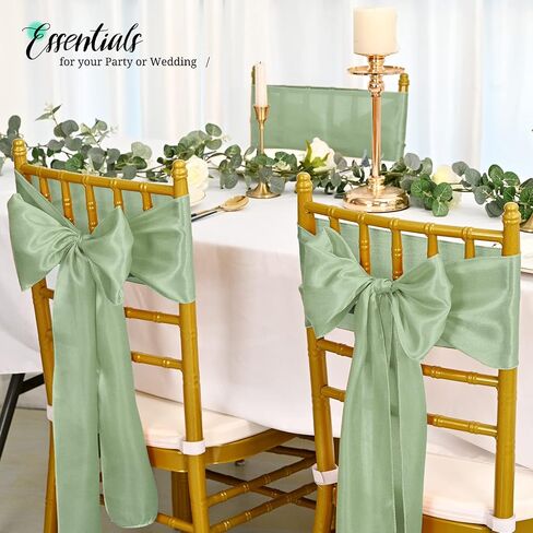 Pesonlook 120 PCS Sage Green Satin Chair Sashes أقواس الساتان كرسي SASHES Universal Chair Cover for Wedding Arteption Restaurant Restaurant Decorting ، Party ، Decorations Avents Accounts (7 × 108 Inch) in Kuwait