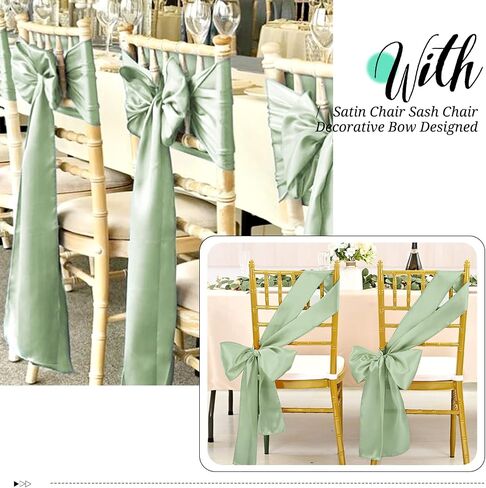 Pesonlook 120 PCS Sage Green Satin Chair Sashes أقواس الساتان كرسي SASHES Universal Chair Cover for Wedding Arteption Restaurant Restaurant Decorting ، Party ، Decorations Avents Accounts (7 × 108 Inch) in Kuwait