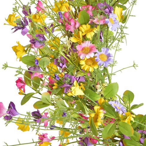 LSKYTOP Artificial Flower Wreath for Front Door 24inch Colorful Wildflower Wreath with Daisy for Wall Window Indoors Decor in Saudi Arabia