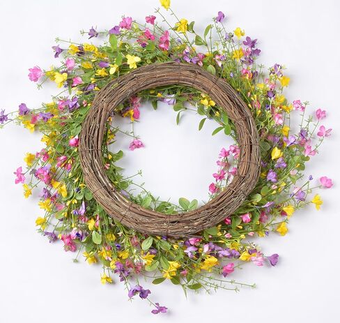 LSKYTOP Artificial Flower Wreath for Front Door 24inch Colorful Wildflower Wreath with Daisy for Wall Window Indoors Decor in Saudi Arabia