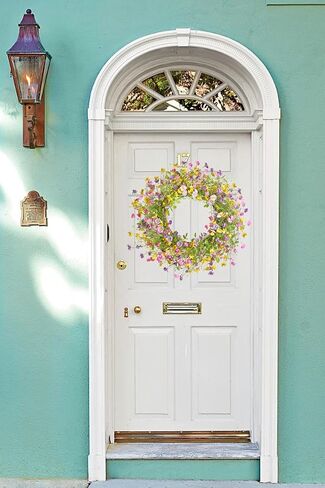 LSKYTOP Artificial Flower Wreath for Front Door 24inch Colorful Wildflower Wreath with Daisy for Wall Window Indoors Decor in Saudi Arabia