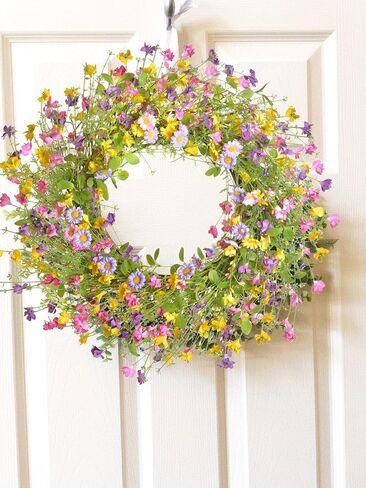 LSKYTOP Artificial Flower Wreath for Front Door 24inch Colorful Wildflower Wreath with Daisy for Wall Window Indoors Decor in Saudi Arabia