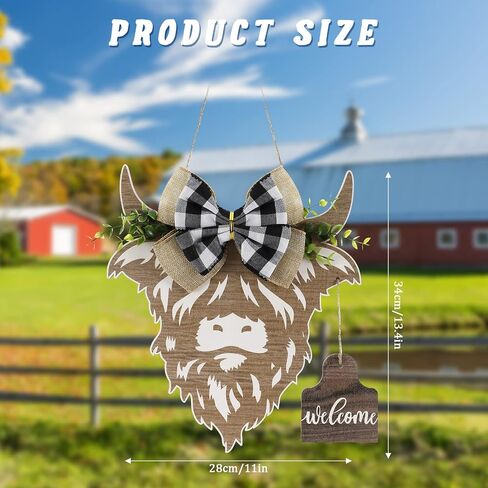 Weysat Highland Cow Decor Cow Cow Head Weath Gifts Wooden Help Home Samper for Bride Door Porch Farmhouse Decor Indoor Outdoor (Wood Color) in Kuwait