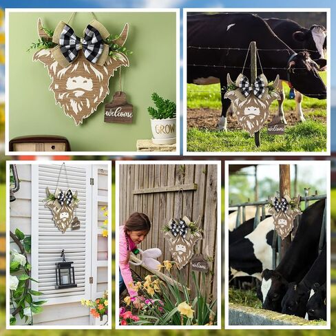Weysat Highland Cow Decor Cow Cow Head Weath Gifts Wooden Help Home Samper for Bride Door Porch Farmhouse Decor Indoor Outdoor (Wood Color) in Kuwait