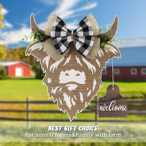 Weysat Highland Cow Decor Cow Cow Head Weath Gifts Wooden Help Home Samper for Bride Door Porch Farmhouse Decor Indoor Outdoor (Wood Color) in Kuwait