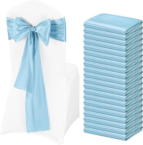 Pesonlook 120 PCS Sage Green Satin Chair Sashes Bows Satin Chair Sashes Universal Chair Cover for Wedding Reception Restaurant Event Decoration Banquet,Party,Hotel Event Decorations (7 x 108 inch) in Kuwait