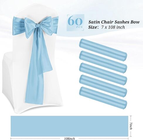 Pesonlook 120 PCS Sage Green Satin Chair Sashes Bows Satin Chair Sashes Universal Chair Cover for Wedding Reception Restaurant Event Decoration Banquet,Party,Hotel Event Decorations (7 x 108 inch) in Kuwait