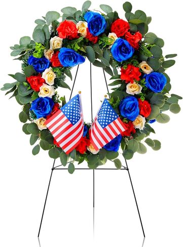 Crowye 2pcs Memorial Day Grave Wreaths with Stand Set 23.62in Cemetery Wreaths 30in Easel Patriotic Gravestone Headstone Independence Day Decor(USA Flag Style) in Saudi Arabia