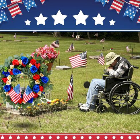 Crowye 2pcs Memorial Day Grave Wreaths with Stand Set 23.62in Cemetery Wreaths 30in Easel Patriotic Gravestone Headstone Independence Day Decor(USA Flag Style) in Saudi Arabia