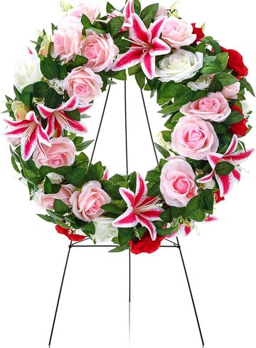 Crowye 2pcs Memorial Day Grave Wreaths with Stand Set 23.62in Cemetery Wreaths 30in Easel Patriotic Gravestone Headstone Independence Day Decor(USA Flag Style) in Saudi Arabia