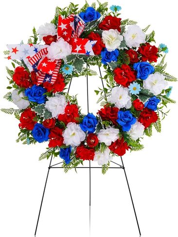 Crowye 2pcs Memorial Day Grave Wreaths with Stand Set 23.62in Cemetery Wreaths 30in Easel Patriotic Gravestone Headstone Independence Day Decor(USA Flag Style) in Saudi Arabia