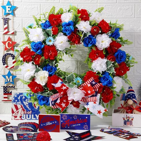 Crowye 2pcs Memorial Day Grave Wreaths with Stand Set 23.62in Cemetery Wreaths 30in Easel Patriotic Gravestone Headstone Independence Day Decor(USA Flag Style) in Saudi Arabia