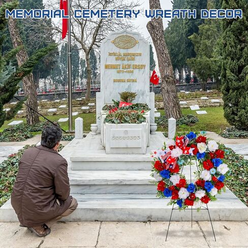 Crowye 2pcs Memorial Day Grave Wreaths with Stand Set 23.62in Cemetery Wreaths 30in Easel Patriotic Gravestone Headstone Independence Day Decor(USA Flag Style) in Saudi Arabia