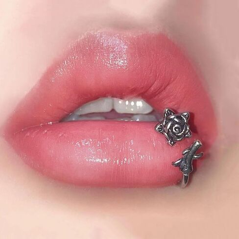16G Rose Flower Lip Rings Surgical Steel Snake Bite Jewelry for Snake Bites Piecing, Horseshoe Labret Jewelry for Lip Piercing, 16 Gauge in Saudi Arabia