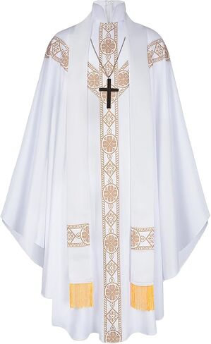 Church Catholic Priest Chasubles Vestments, Robe Chasuble Mass Round Collar Robe with Stole Men in Kuwait