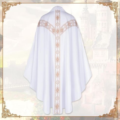Church Catholic Priest Chasubles Vestments, Robe Chasuble Mass Round Collar Robe with Stole Men in Kuwait