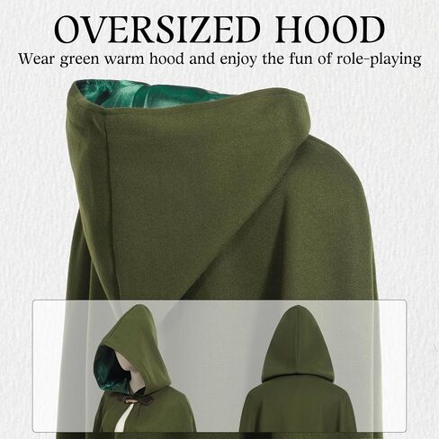Men Renaissance Cloak with Lining,Medieval Cloak with Hood Men Women,Warm Cape for Women,Winter Cape for Adult in Kuwait