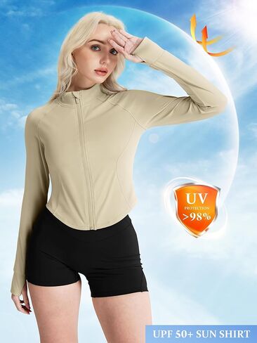 GYM RAINBOW Women's UPF 50+ Sun Protection Jacket Cooling Cropped Lightweight Sun Shirt Running Jacket Outdoor Hiking in Kuwait